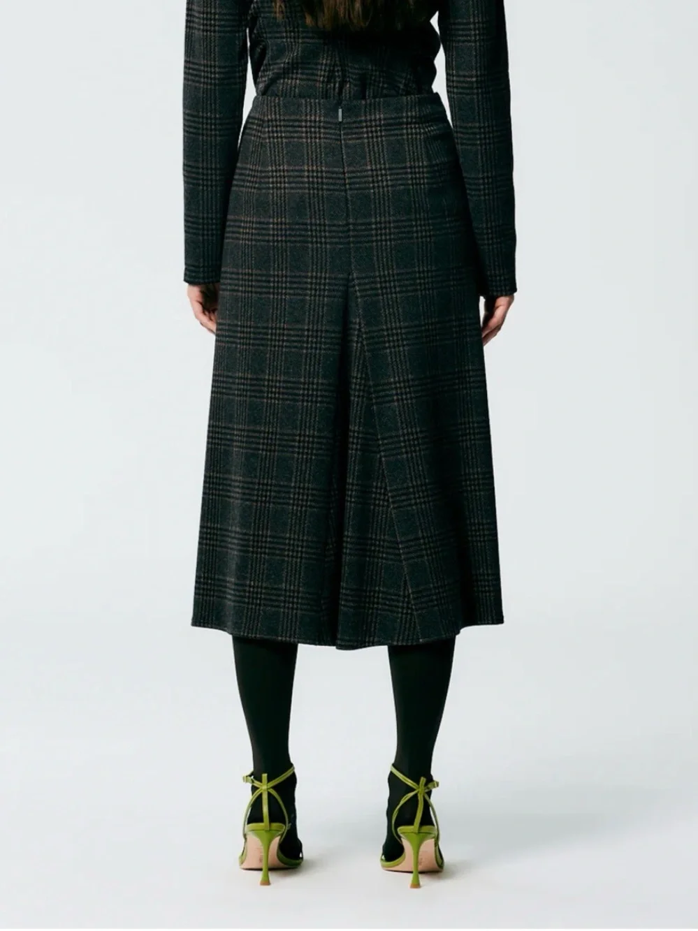 Tibi Lutz Knit Godet Midi plaid A-Line Midi Skirt - Picture 10 of 10